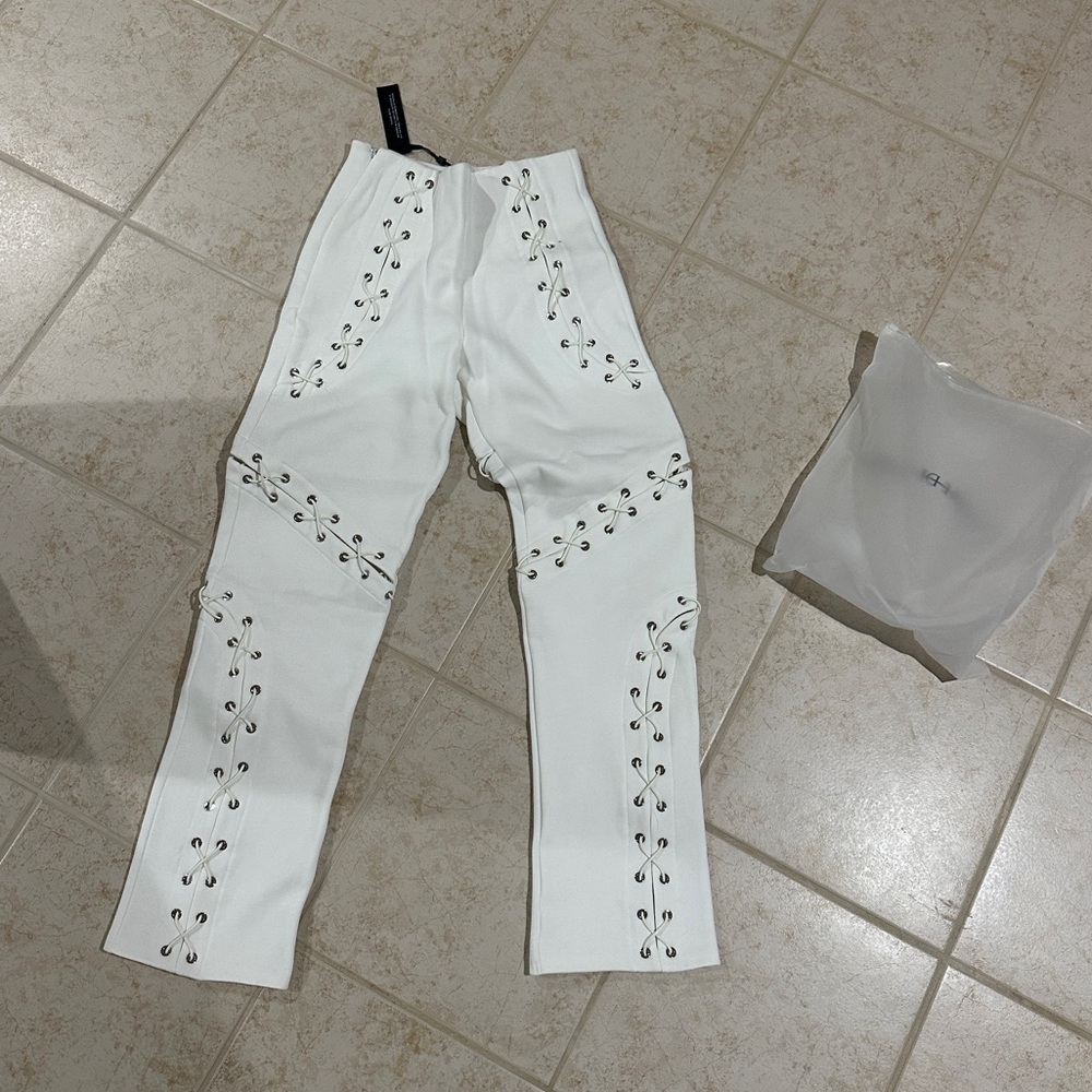 Maniere De Voir White Lace-Up Joggers Pants